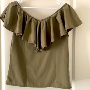 Ruffled Off-shoulder Olive green Top